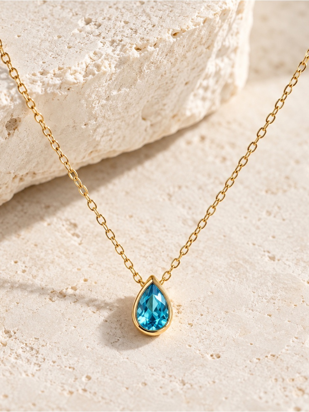 Dainty 18K Gold Plated Sky Blue Teardrop Necklace